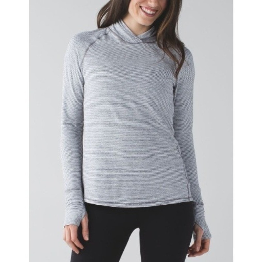Lululemon Warm Your Core Long Sleeve Tee Tonka Stripe Gray White Women Size 6